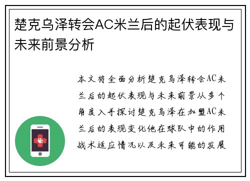 楚克乌泽转会AC米兰后的起伏表现与未来前景分析